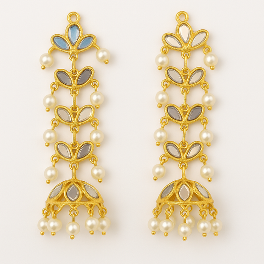 Traditional Golden Kundan Pearl Drop Earrings
