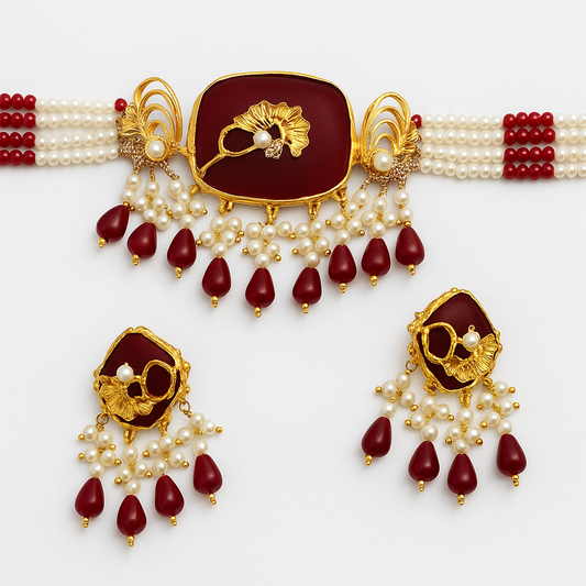Maroon & Pearl Traditional Choker Set