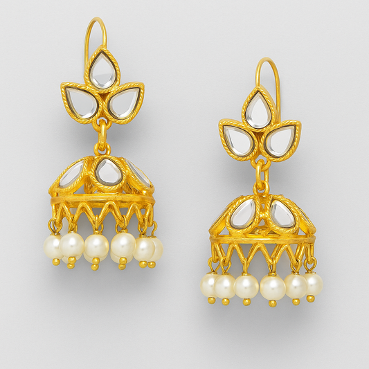 Traditional Gold Jhumka Earrings with Pearls